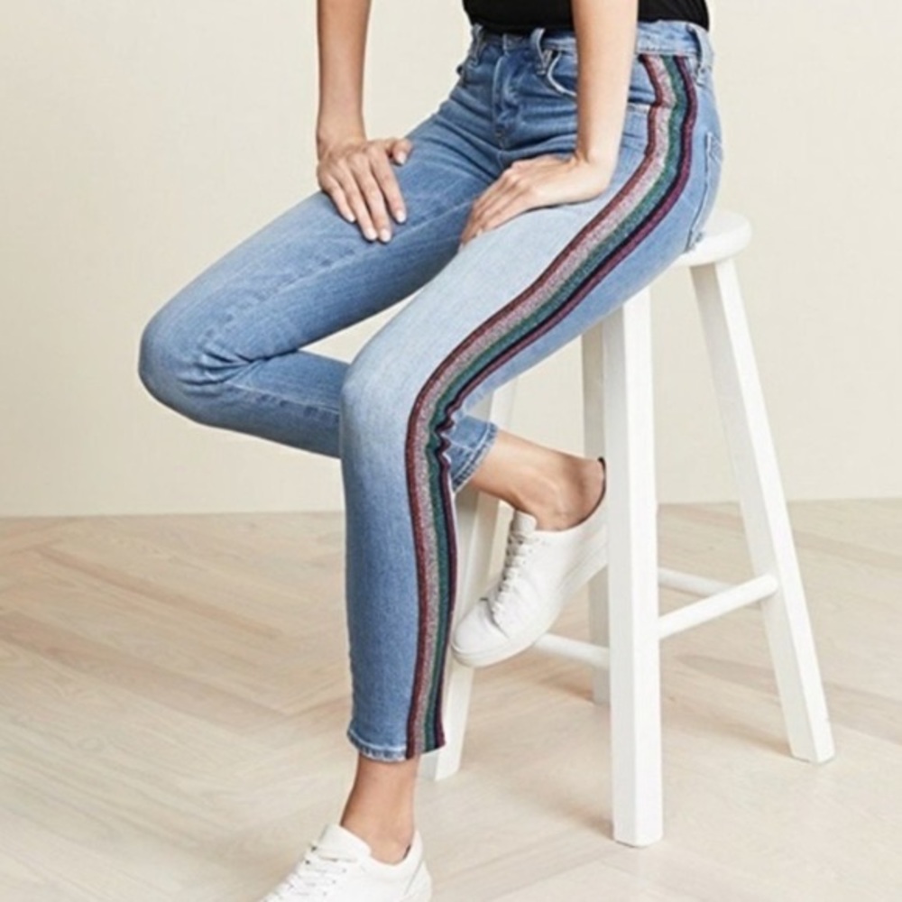 BlankNYC rainbow glitter mid rise skinny jeans Size 30 NWT